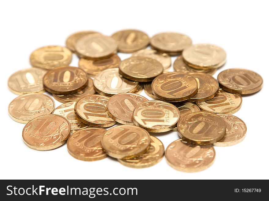 Heap of Gold Coins. Coins of ten roubles