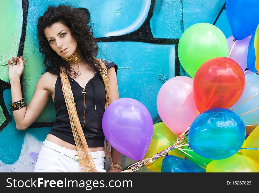 Woman With Colorful Balloons