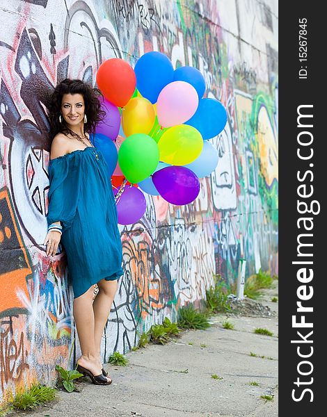 Woman With Colorful Balloons