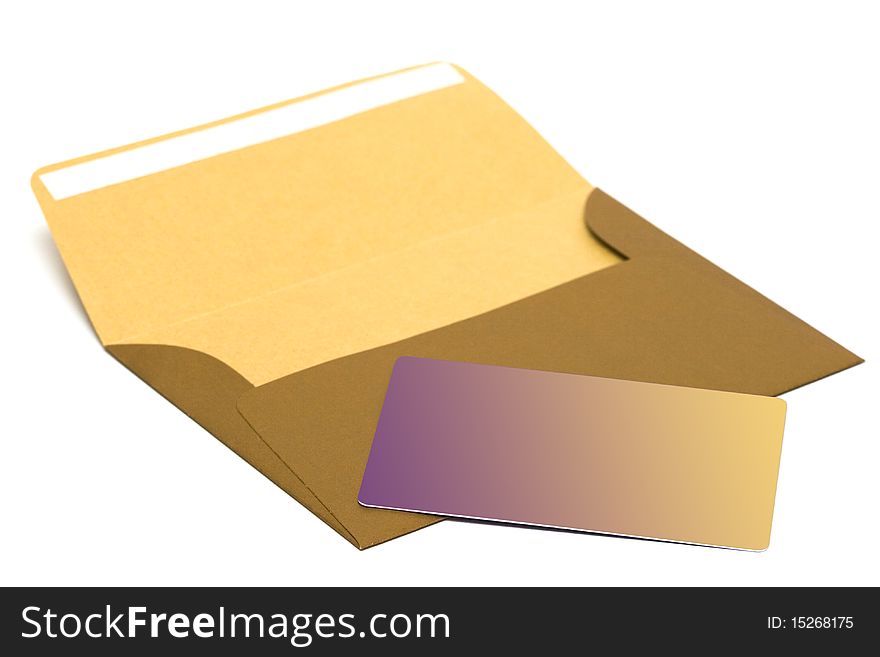 Envelope with congratulatory card isolated on white background