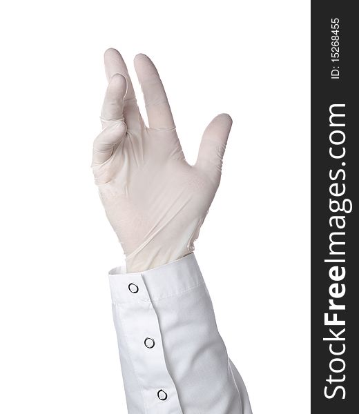 A doctor is wearing a latex glove.