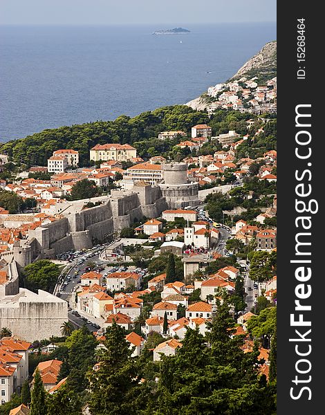 View of Dubrovnik old town and fortress