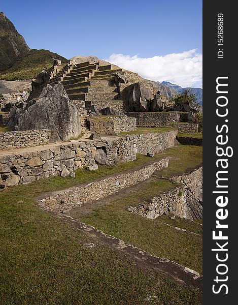 Detail of terraces at Machu Picchu, Peru.