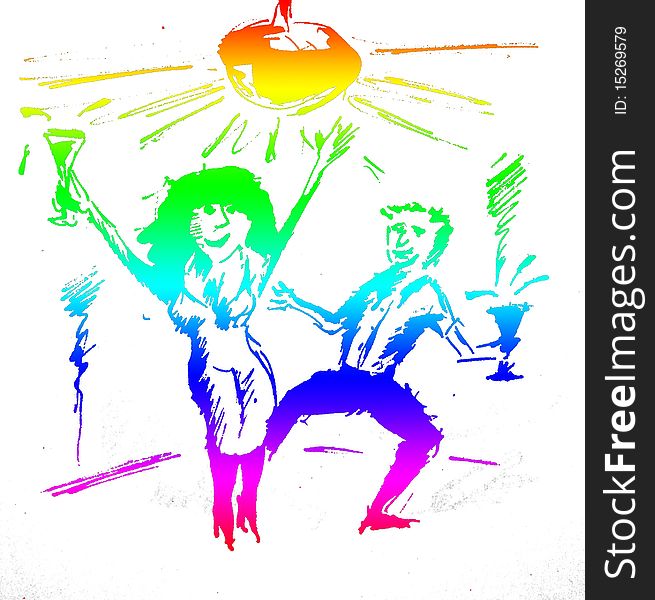 Colorfull image of a happy couple dancing to the music. Colorfull image of a happy couple dancing to the music