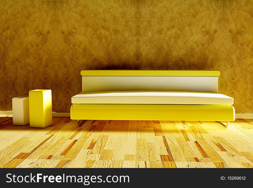 3d rendered modern sofa with vase and sunlight