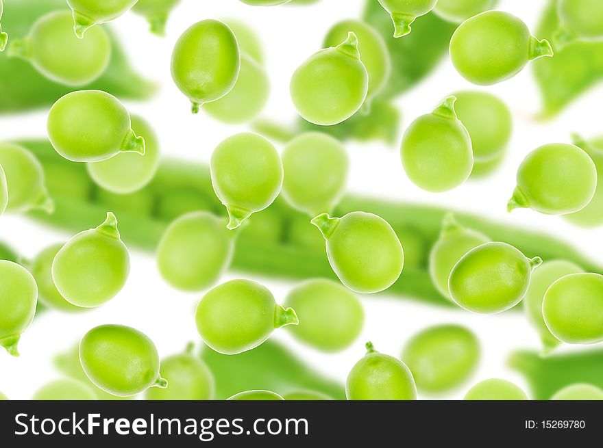 Fresh green pea pod isolated on white background