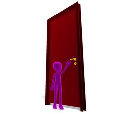 Symbolic 3d Child Toon Character Opens The Door Royalty Free Stock Image