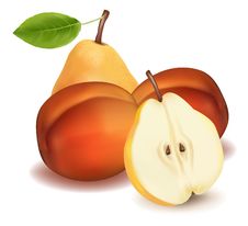 Peaches, A Pear And A Halved Pear. Stock Image