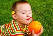 The Child Is Drinking Orange Juice Stock Images The Child Is Drinking Orange Juice Stock Images
