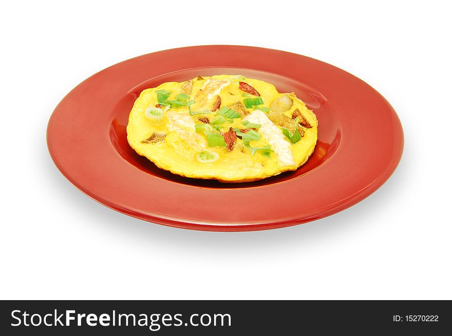 Delicious omlette on plate isolated