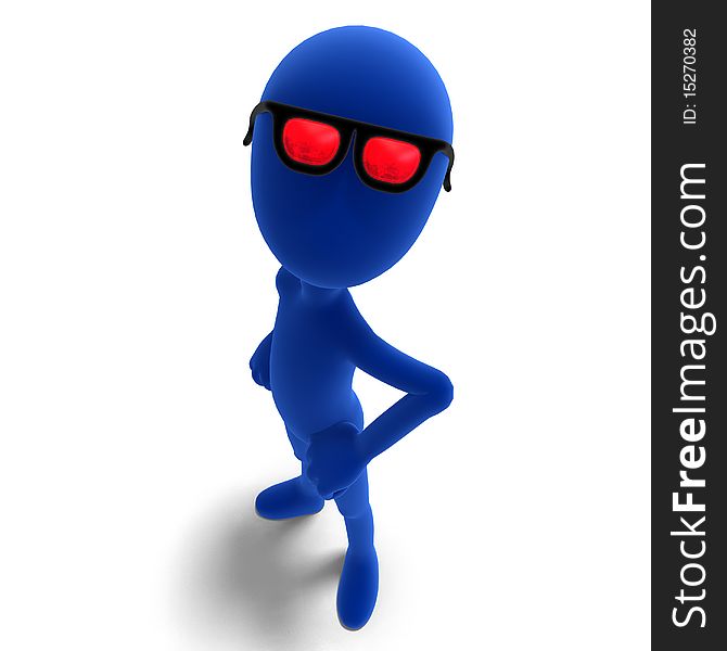 3d male icon toon character looks very cool with his glasses. 3D rendering with clipping path and shadow over white