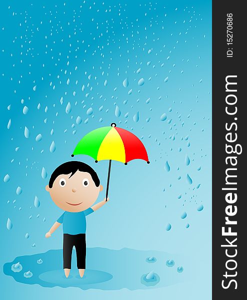 Vector illustration of the teenager with an umbrella. Vector illustration of the teenager with an umbrella