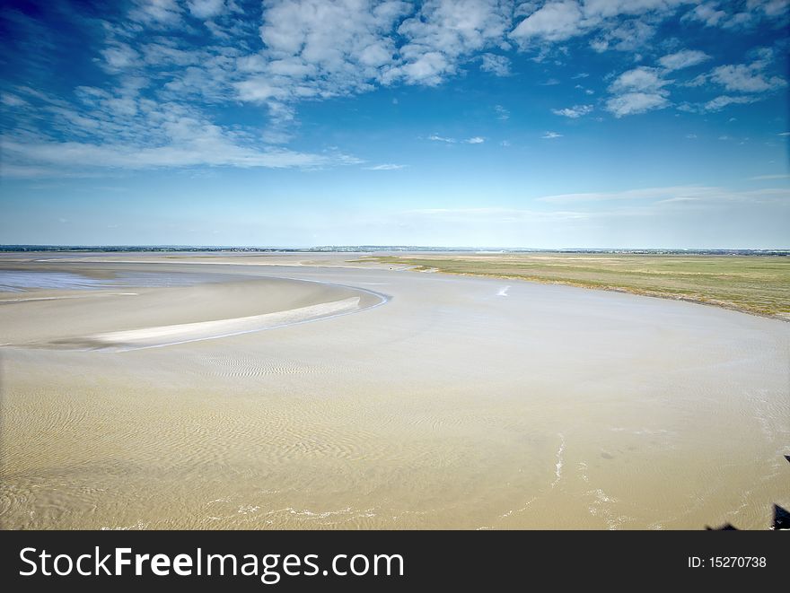 Beach from mont sant michell in normandie. Beach from mont sant michell in normandie