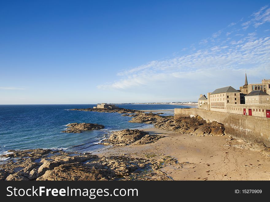 Sunset on a summer day in the beach of sant malo in france. Sunset on a summer day in the beach of sant malo in france