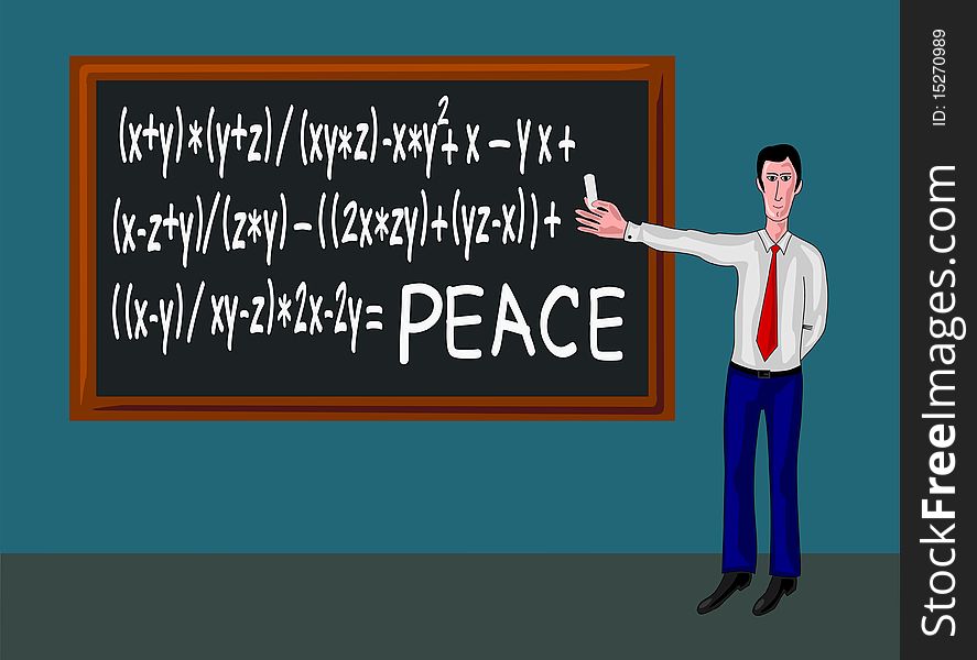 Man With Blackboard And Peace Formula