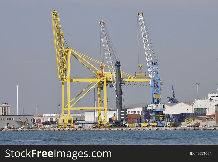 Cranes in the port of livorno merchant