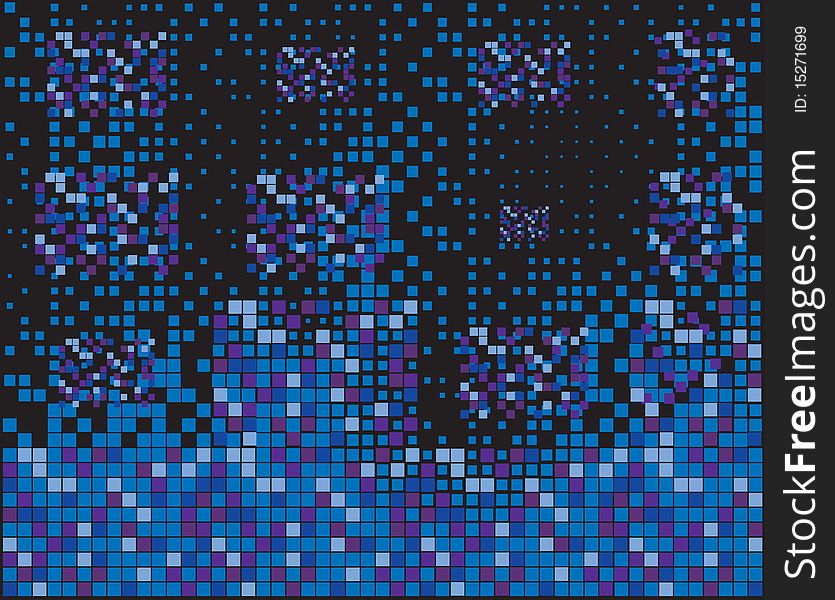 The blue squares on a black background. The blue squares on a black background