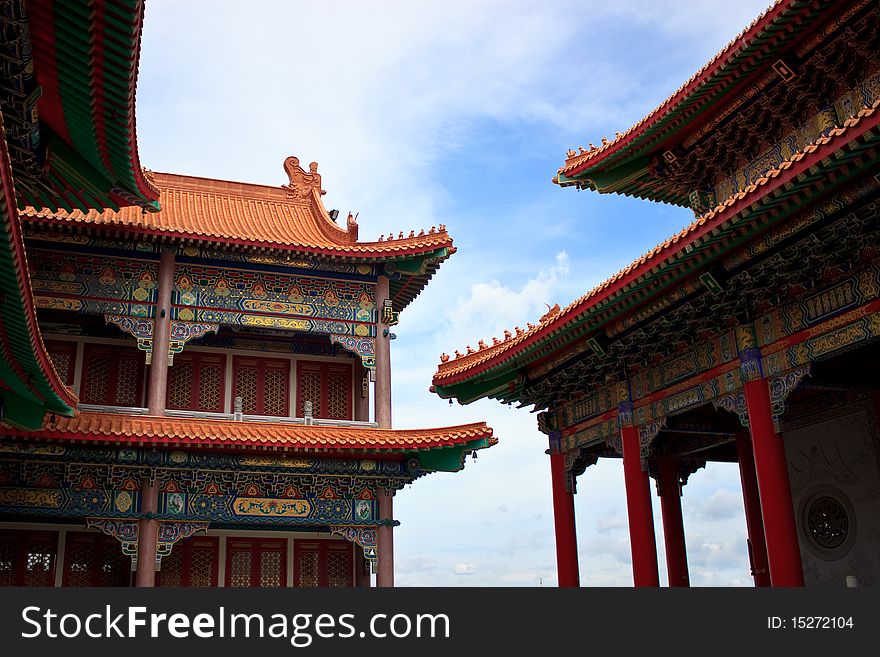 Chinese temple roof at Wat Leng Ney Yee 2