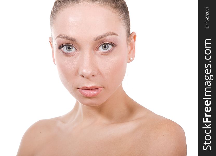 Close up of beautiful girl on white background