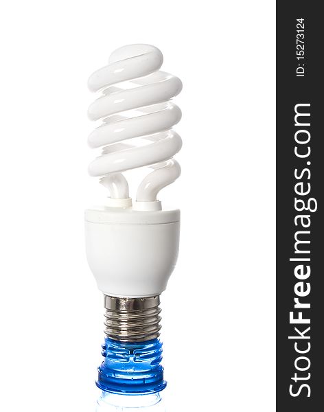 Energy saving bulb in plastic bottle isolated on white background