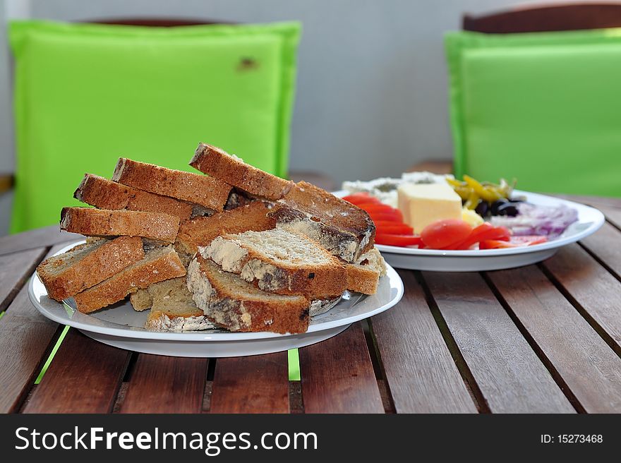 Time for morning breakfast with fragrant bread.