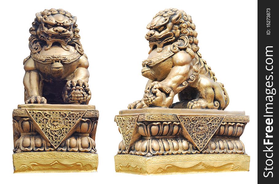Figure Sculpture Decorative Gold Lion Chinese architecture. Figure Sculpture Decorative Gold Lion Chinese architecture