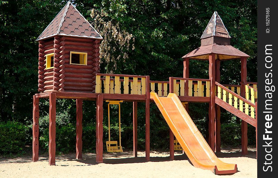 Photo of wooden playground with nobody