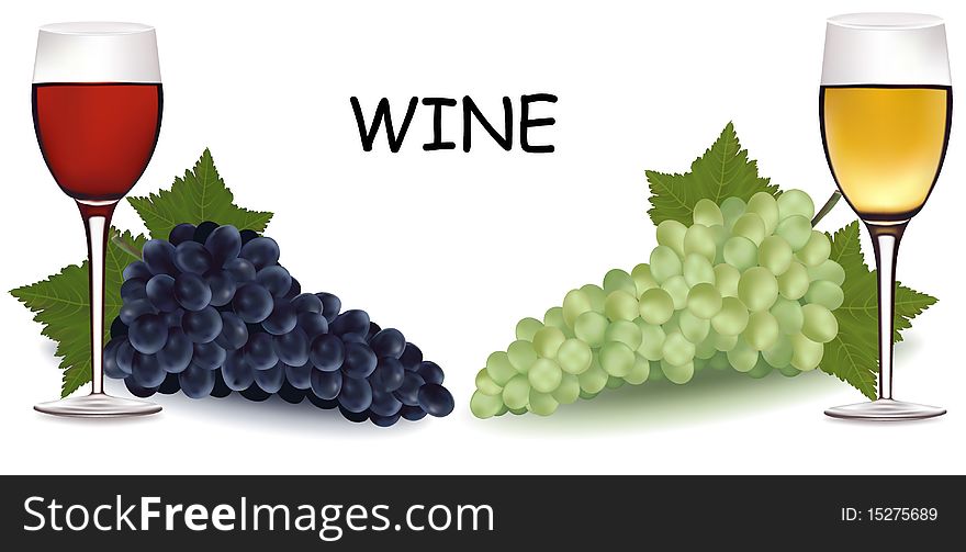 Two Glasses Of Wine And Grapes.