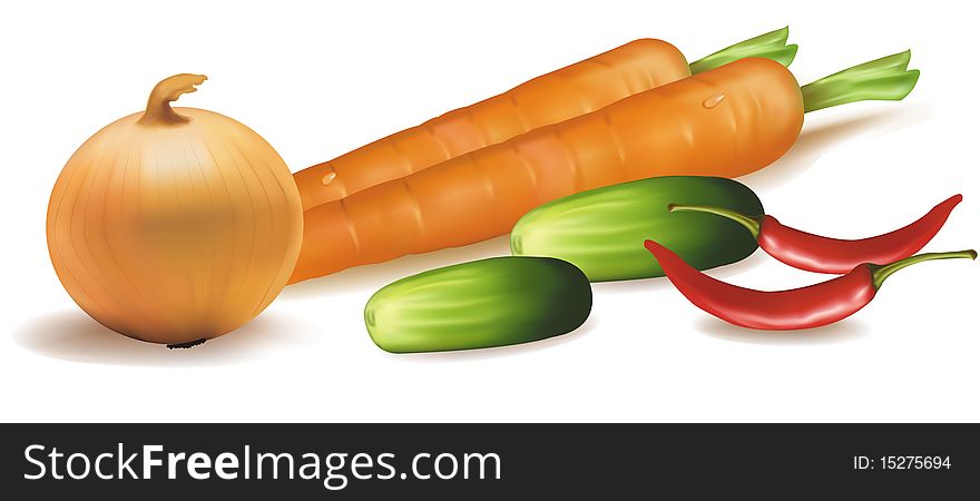 Photo-realistic  illustration. Group of vegetables.