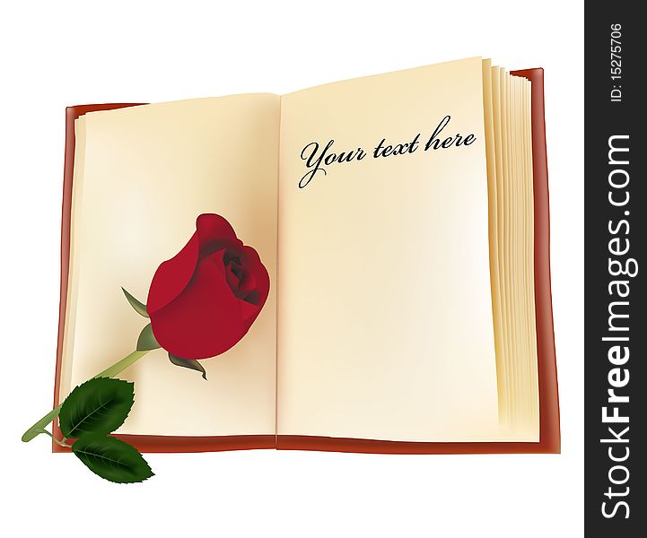 Photo-realistic vector illustration. Red beautiful rose on the book.