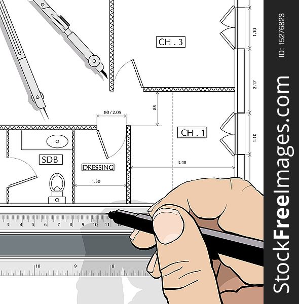 Drawing an house plan with a straight edge and dividers ()