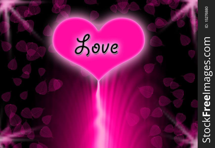 Pink heart with black star background. Pink heart with black star background