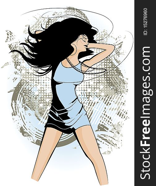 Vector illustration of a woman dancing on grunge background