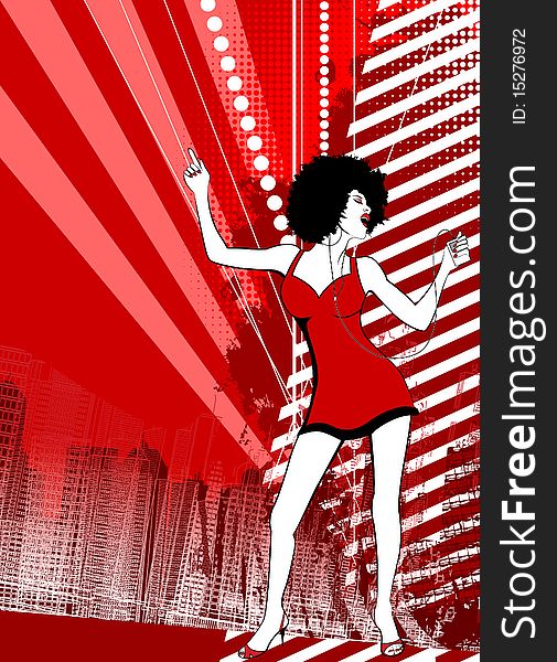 Vector illustration of a woman dancing on a grunge background