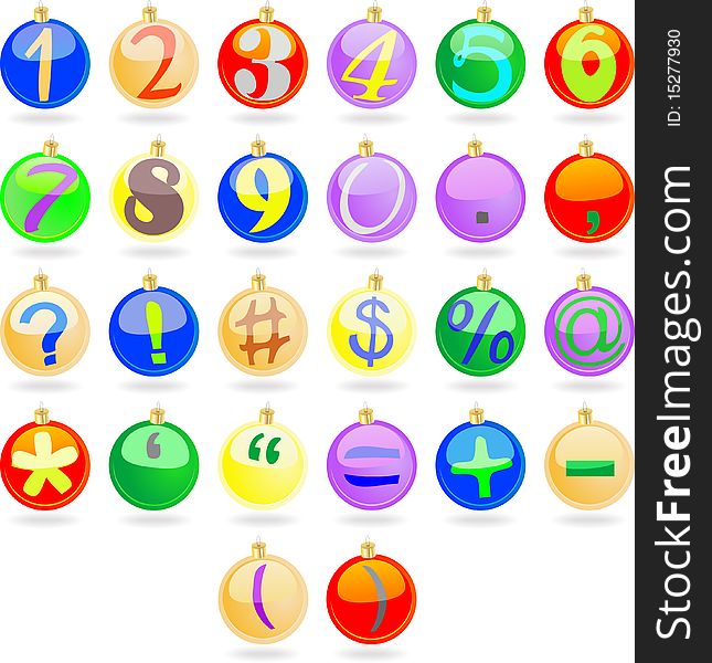 Color New year balls with numbers isolated over white