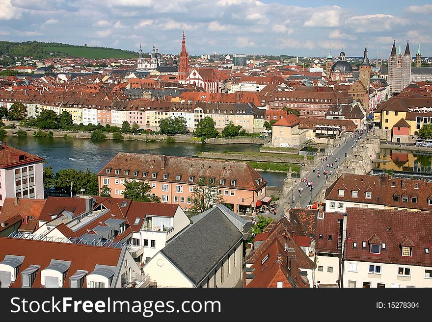 Wurzburg on the river  Main - a bird's eye view. Wurzburg on the river  Main - a bird's eye view