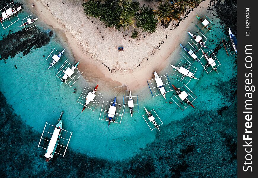 Boats at Guyam Island, taken from Above - The Philippines. Boats at Guyam Island, taken from Above - The Philippines