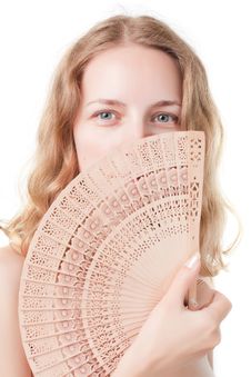 Beautiful Young Woman With A Fan Royalty Free Stock Photos Beautiful Young Woman With A Fan Royalty Free Stock Photos