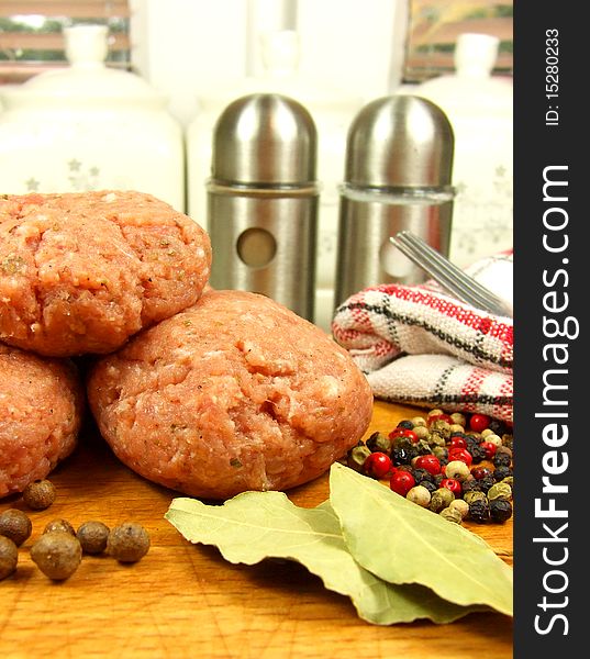 Meat balls with herbs in the kithen. Meat balls with herbs in the kithen