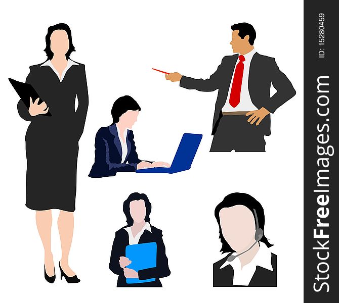 Colored collection of silhouettes of business people