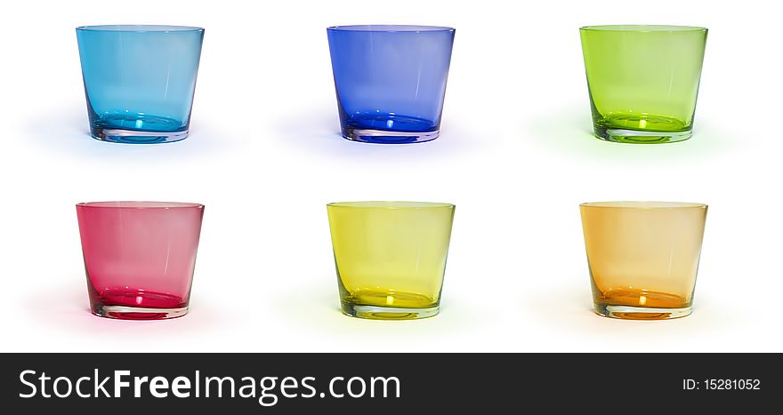 Set of colored glasses on white background