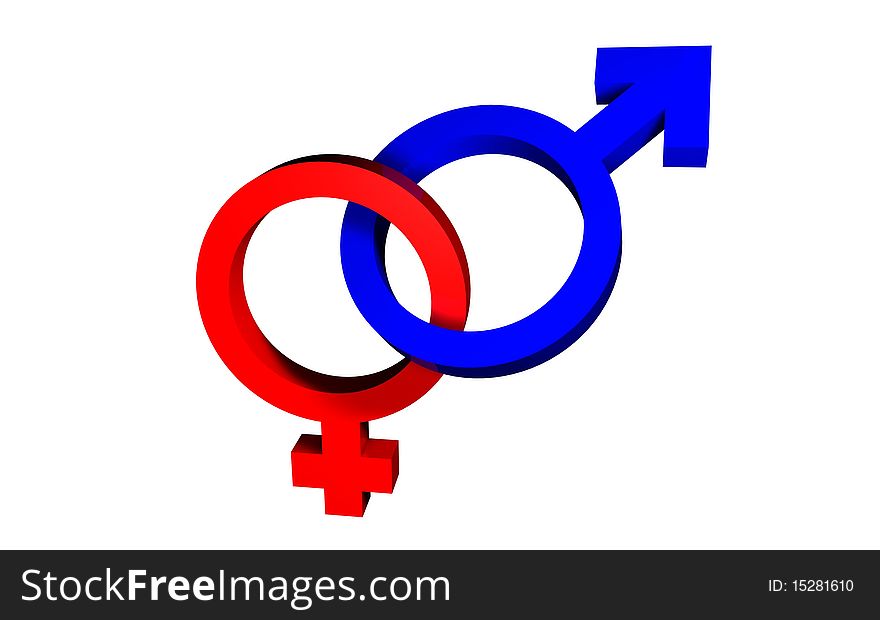 Male and female symbols in red and blue united. Love between people. Perfect pair. Male and female symbols in red and blue united. Love between people. Perfect pair.