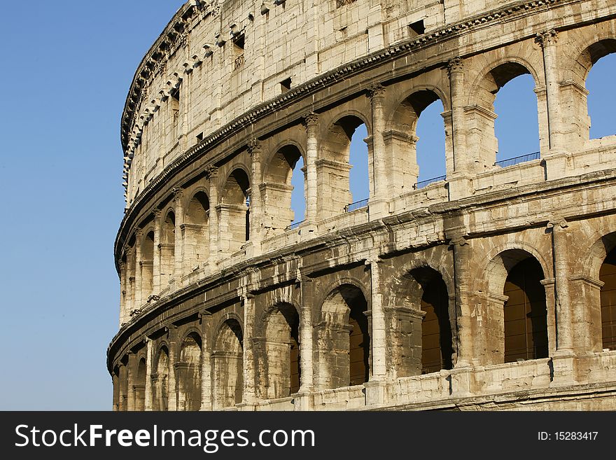 The Colosseum or Roman Coliseum in the centre of the city of Rome, Italy.