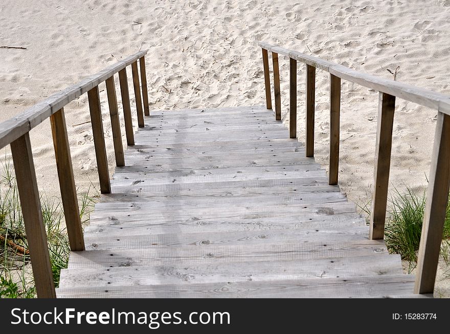 The steps down to sand beach. The steps down to sand beach