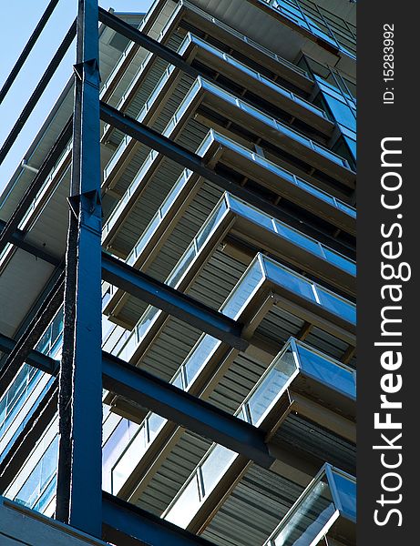 Street view of nine apartment balconies