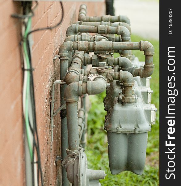 Twisted pipes of gas meters. Twisted pipes of gas meters