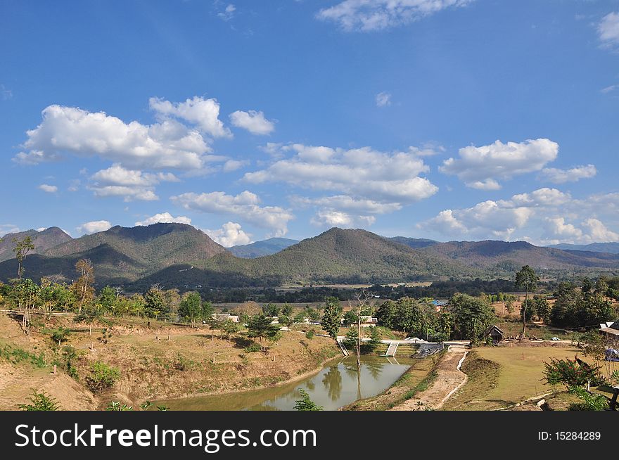 River and Mountain with blue sky