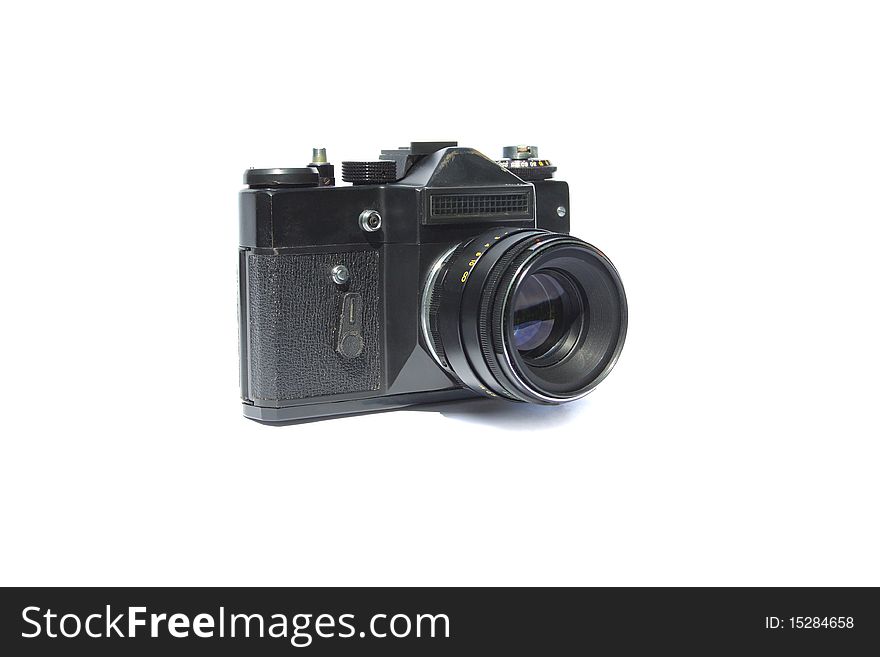 Old black analog photo camera. Old black analog photo camera