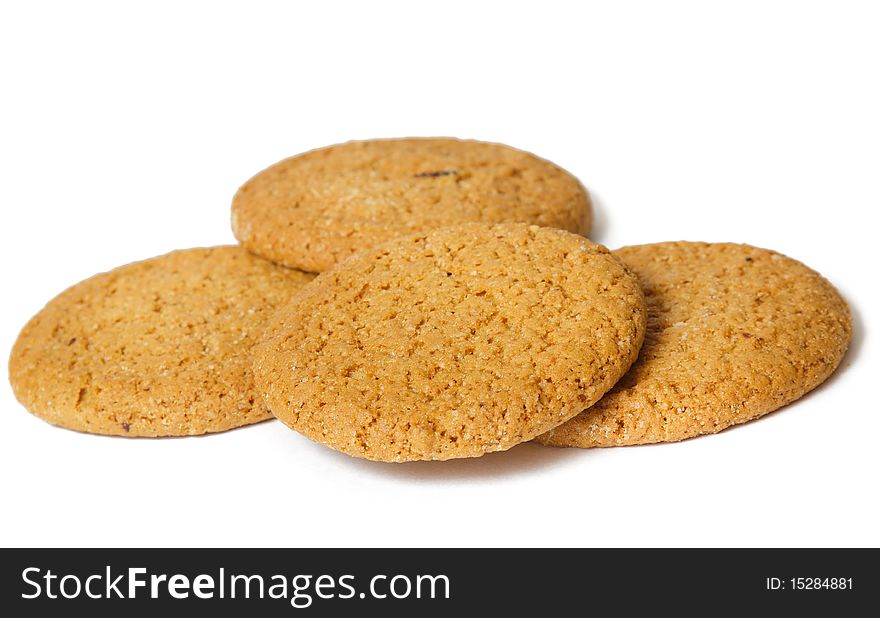 Isolated yellow cookies over white backgrond. Horizontal image