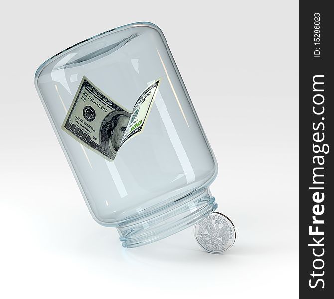 Glass safe container and money. Glass safe container and money